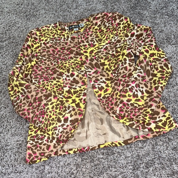 audrey Jackets & Blazers - Audrey‎ B Animal Print Blazer Jacket Pink Yellow Brown - Size 8